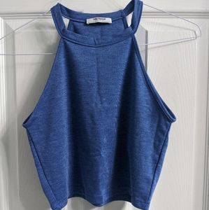 Zara Blue High Neck Crop Tank Top